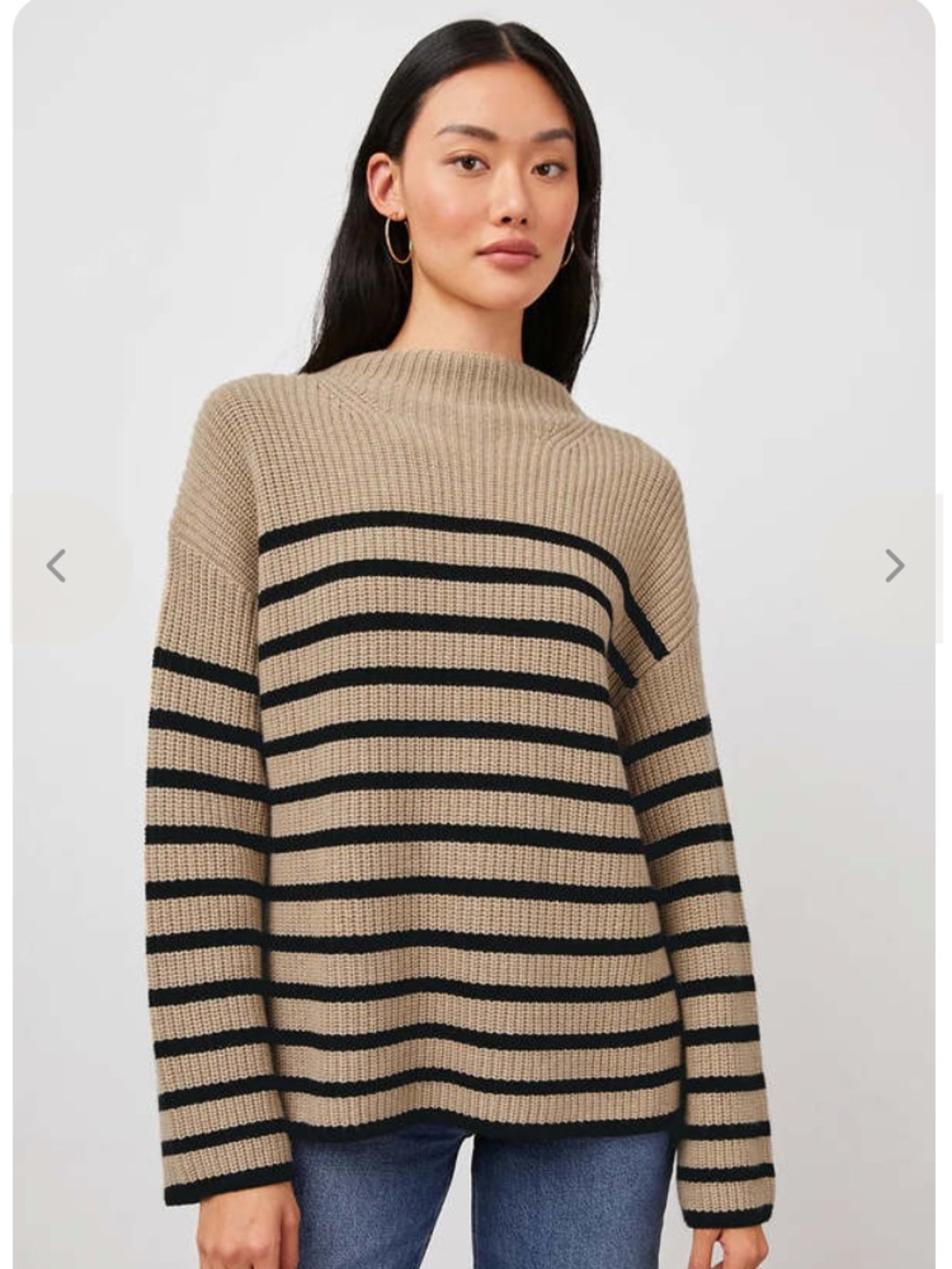 Rails Claudia Camel & Ebony Stripe Wool Cashmere Blend Funnel neck  Sweater XL